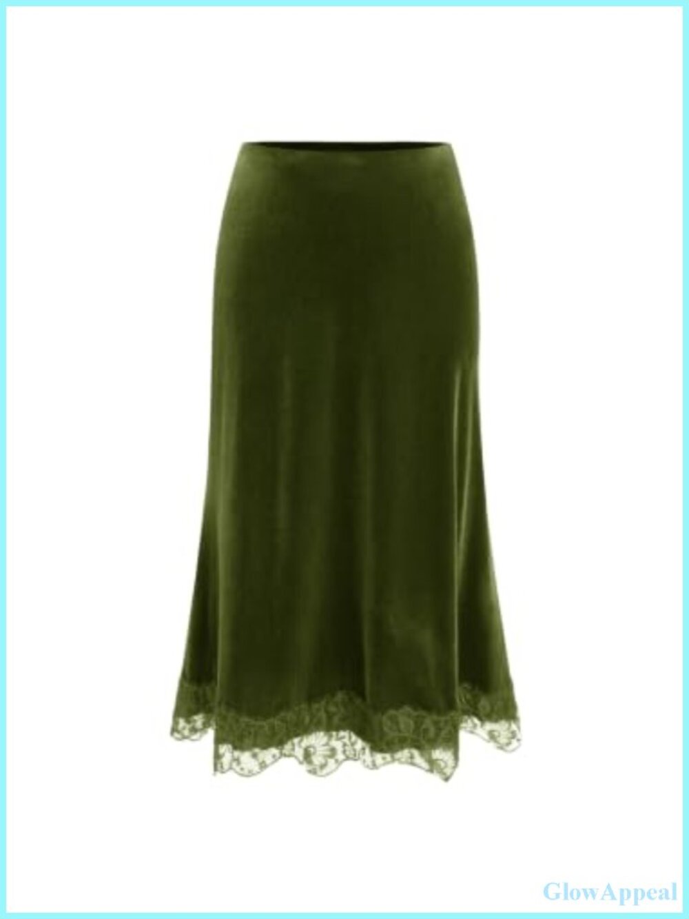 Vintage Velvet Midi Skirt Lace Hem A-Line Flowy Formal Office